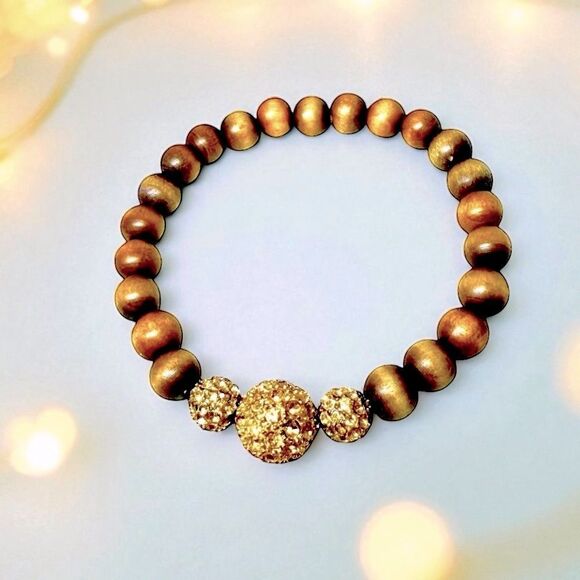Stella & Dot Prosper Wooden Bead Stretch Bracelet Rhinestone NWT - Picture 1 of 4